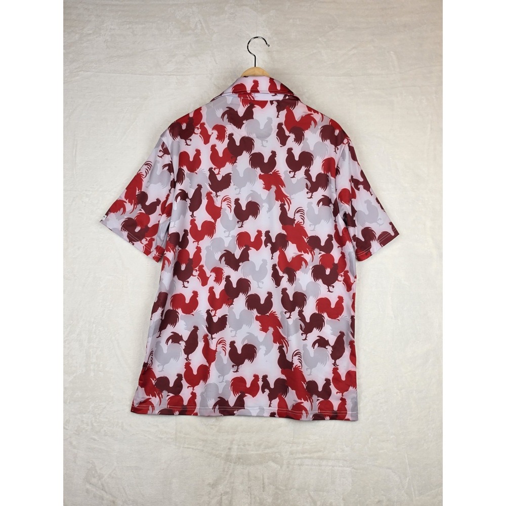 Vida Ranchera Mens Large Performance Polo Red Rooster Print 1st Anniversary NWT - Picture 2 of 9
